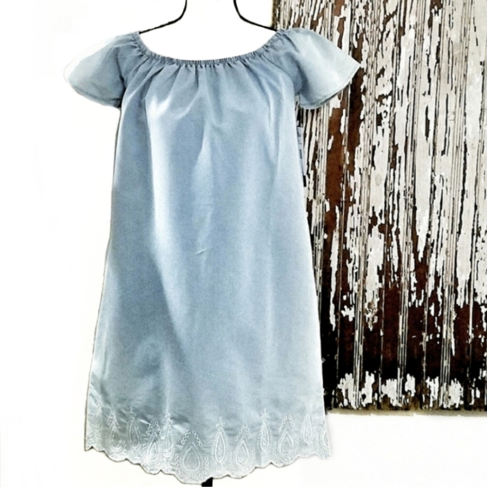 River & Rose Chambray Mini Shift Dress Blue Size S